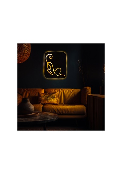 Led Işıklı Kişiselleştirilebilir Kedi Temalı Tablo Simba Dekoratif Gece Lambası Sarı - 737261254 Sarı