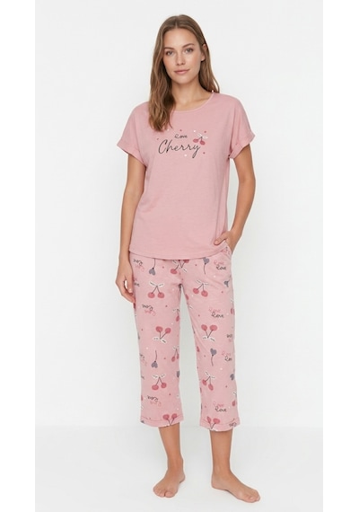 Pijamoni Kadın Kiraz Desenli Rahat Kesim 2'li Pijama Takımı Kapri Altlı Pembe - Çok Renkli Pijamoni Kadın Kiraz Desenli Rahat Kesim 2'li Pijama Takımı Kapri Altlı Pembe - Çok Renkli