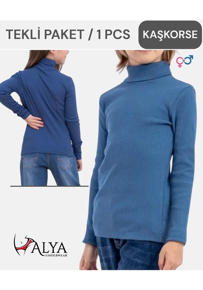 Alya Underwear Balıkçı Yaka Pamuklu Fitilli Kumaş Çocuk Kaşkorse Unisex Body İndigo
