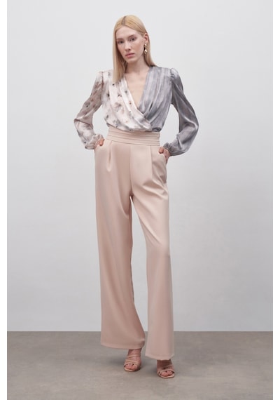 Sateen Bel Detaylı Cepli Pantolon - Bej