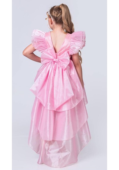 Mnk Baby & Kids Kız Çocuk Kuyruklu , Taçlı Vragia Abiye Elbise M00745 Pembe