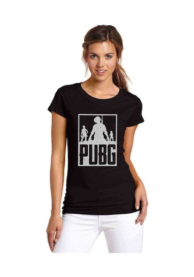 Pubg 3 Adam Team Baskılı Siyah Kadın Tshirt