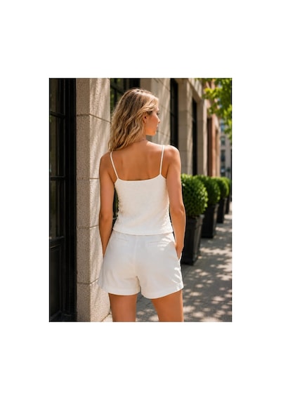 Meridefashion Askılı Fiyonk Detaylı Bluz Şık Yazlık Kadın Crop Model Siyah - M / L BEYAZ