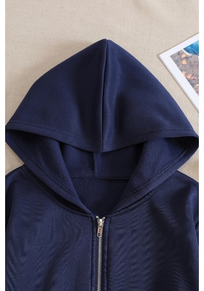 Cool Tarz Kadın Kapüşonlu Şardonlu Lacivert Renk Crop Sweatshirt Lacivert Lacivert