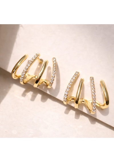 Gold Detaylı Zirkon Taşlı Ear Cuff Çok Renkli