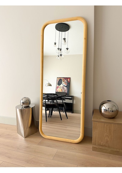 Doğal Ahşap Çerçeveli 180x70 Cm Naturel Ayaklı Boy Aynası