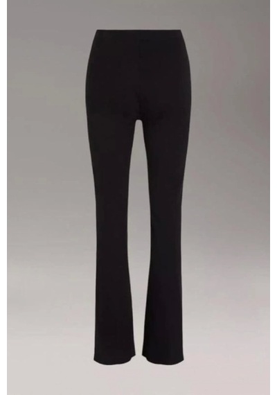 Woven Label Wıde Leg Rıb Pants Siyah