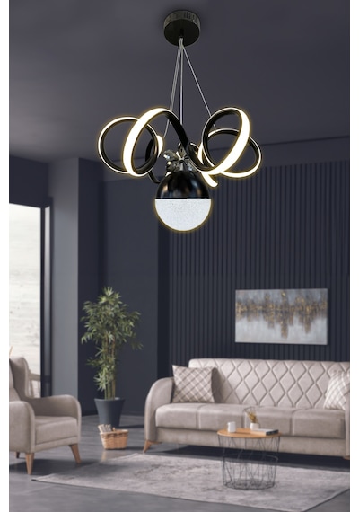 Kıvrım Tek Top Modern Oturma Ledli Avize - - Kumandalı / Gold Gold