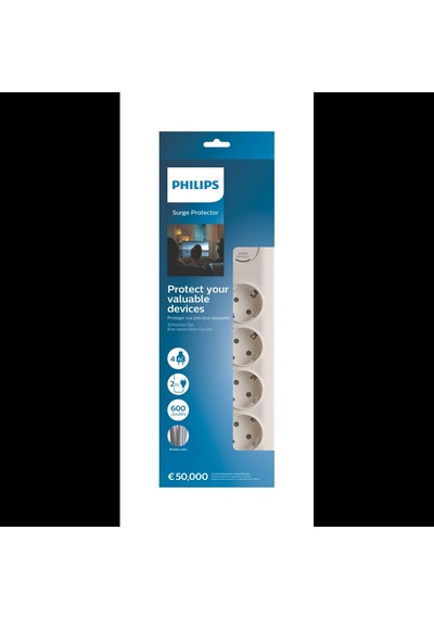 Phılıps Spn7040wa/62, 4 Soket, Akım Korumalı Priz, 600 Joules, 2mt Örgülü Kablo, Beyaz
