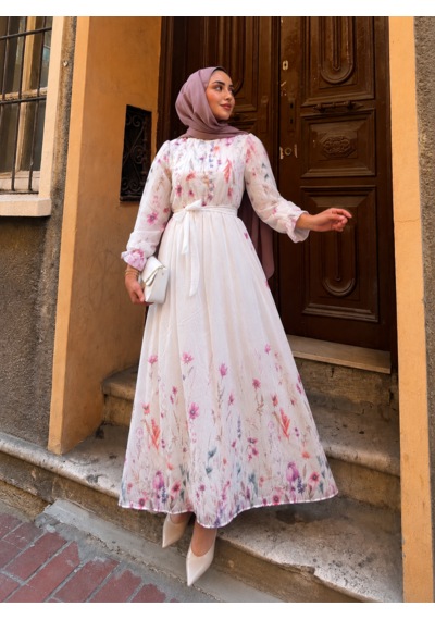 Efulim Womens Modal Tül Şifon Elbise Beyaz