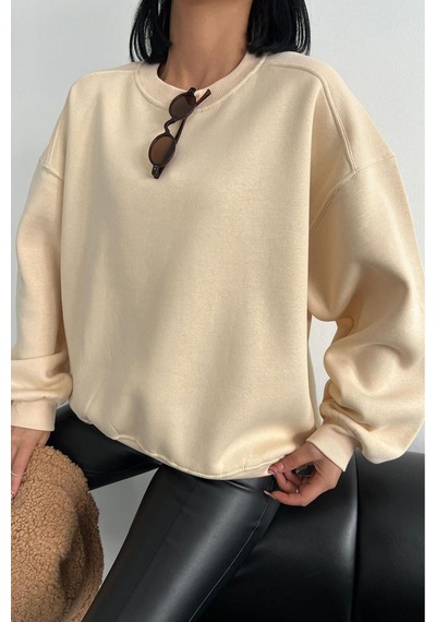Kadın Bisiklet Yaka 3 İplik Sweat Gts024 Bej