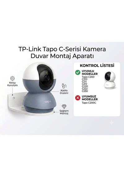 Ty Tech Tp-link Tapo Uyumlu C200 / C210 / C211 / C212 / C220 / C222 / C230 Uyumlu Güvenlik Kamera Duvar Askı Aparatı