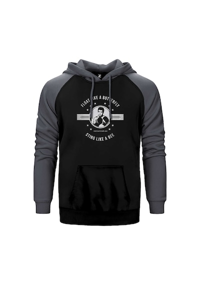 Muhammed Ali Butterfly Gri Renk Reglan Kol Kapşonlu Sweatshirt Gri