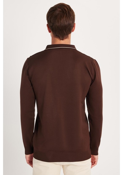 Tudors Erkek Slim Fit Dar Kesim Uzun Kol Polo Yaka Çizgili Kahverengi Kazak-35789 Kahverengi Tudors Erkek Slim Fit Dar Kesim Uzun Kol Polo Yaka Çizgili Kahverengi Kazak-35789 Kahverengi