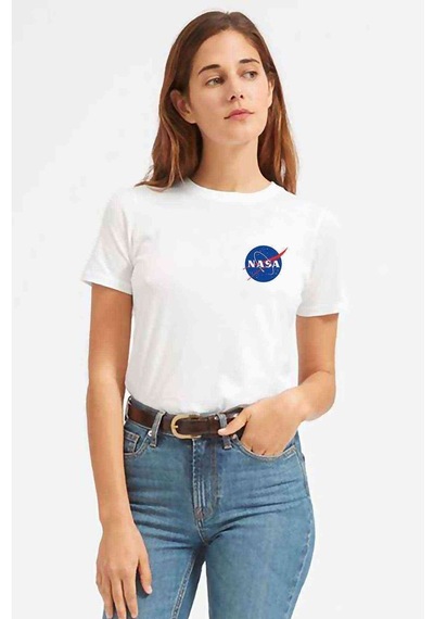 Uzay Logo Baskılı Beyaz Kadın Tshirt (534306432)