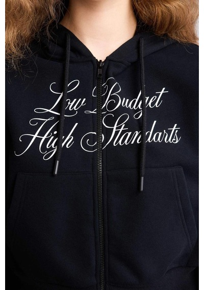 Defacto Kapüşonlu Baskılı Fermuarlı Sweatshirt H0168ax26spbk81 Siyah-bk81