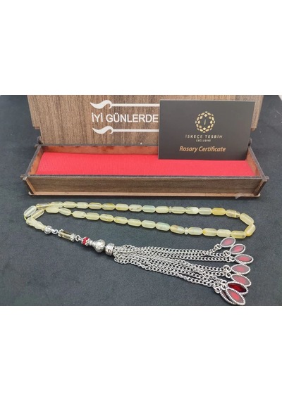 Ahşap Kutulu 475 Ayar Gümüş Püsküllü Kali Ngrad Kaya Damla 8.18 G Açık Gri
