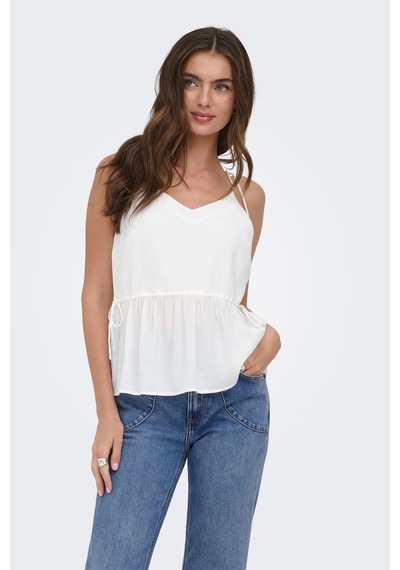 Only Onlnele Regular Fit V Yaka Bağlama Detaylı İnce Askılı Bluz Bayan Bluz 15370325 Ekru