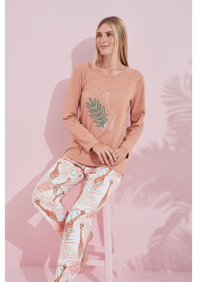 Siyah İnci Pamuklu Örme Pijama Takım 24240189 Pudra