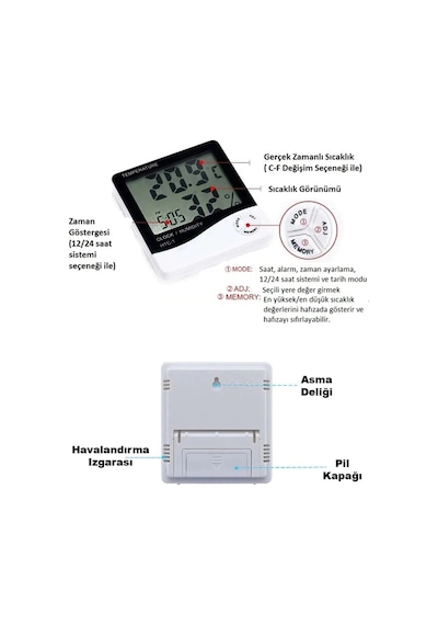 Termometre Dijital Sıcaklık Ve Nem Ölçer Duvar Tipi Masa Tipi Lcd Ekran Saat Alarm