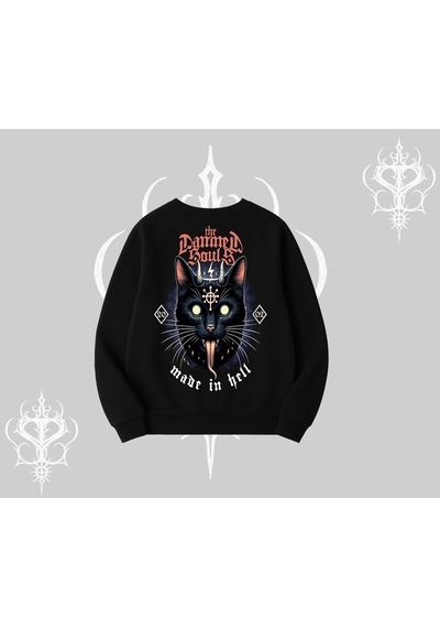 Startmore Gothic Cat Made İn Hell Baskılı Sweatshirt Biskilet Sweatshirt Siyah