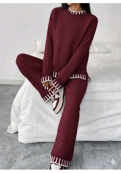 Sayzen Your Shine Yirtmaçli Kazak Pantolon Alt-üst Takim Sy-2510 Bordo