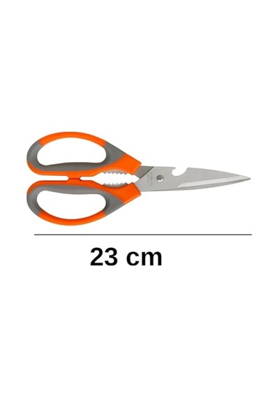Mutfak Makası Paslanmaz Çelik Çok Amaçlı, Ergonomik Saplı, 23 Cm Dayanıklı Kesme Makası Turuncu-gri