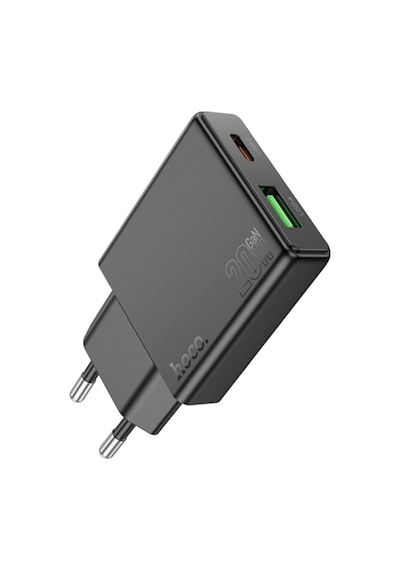 Hoco N38 Delgado PD20W + QC3.0 Hızlı Şarj Adaptörü Siyah