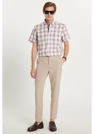 Tudors Erkek Slim Fit Dar Kesim Chino Yandan Cepli Pamuklu Taş Pantolon-35720 Taş