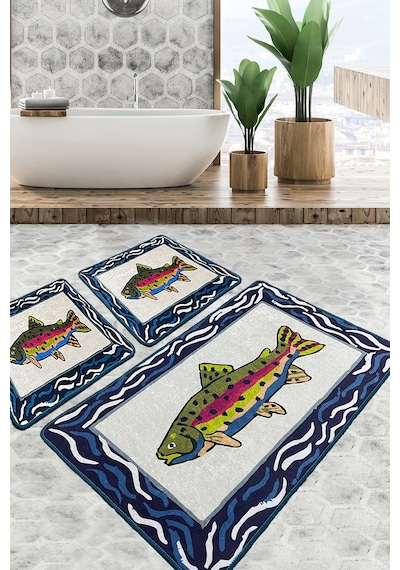 Pescado Banyo Halısı Djt 3 Lü Set Kaymaz Taban,Yıkanabilir Çok Renkli