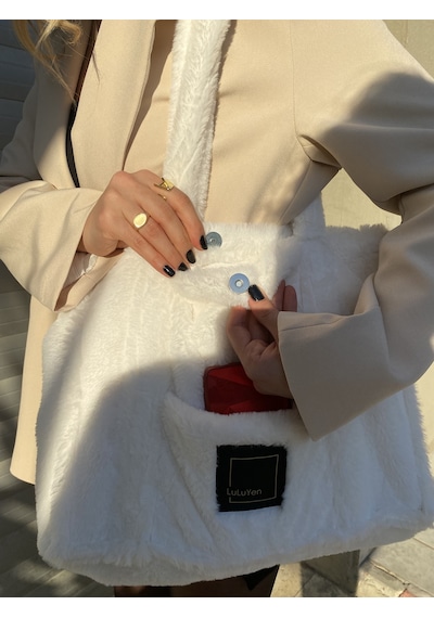 Luluyen Peluş Çanta 2025 Sonbahar Kış Sezonu Yeni Moda Beyaz