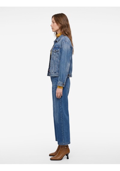 Koton Kemerli Cepli Normal Bel Pamuklu Kısa Geniş Paça Denim Pantolon - Crop Wide Leg Jeans Koyu İndigo 7wal40249md