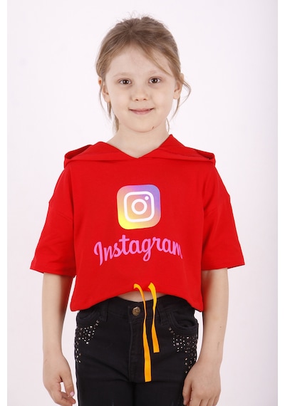 Toontoy Kids Toontoy Kız Çocuk Instagram Baskılı Kapüşonlu Tişört Kırmızı