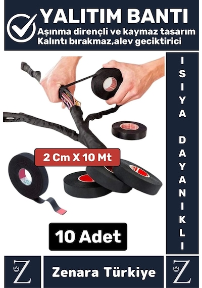Isıya Dayanıklı Yüksek Aşınma Dirençli Kalıntı Bırakmaz Alev Geciktirici Bant 10 Metre X 10 Adet
