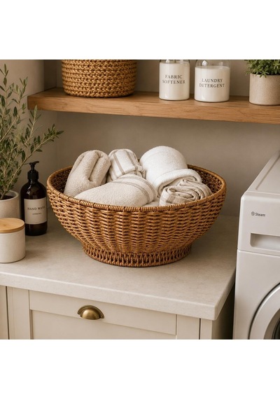 Rattan Oval Organizer Sepet Dekoratif Hasır Saklama Sepeti Çok Amaçlı Düzenleyici Meyve, Ekmek Ve Banyo Organ Diğer