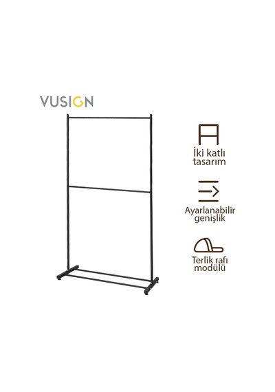 Vusıgn 2 Katlı Karbon Çelik Elbise Askısı Metal Kıyafet Askılığı 100x180 Cm Ahşap Rengi