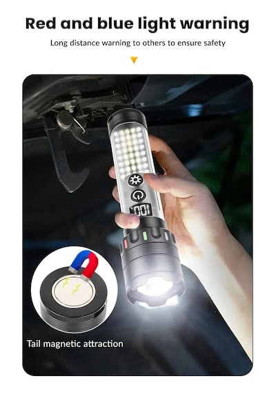 Go İthalat Güçlü Taktik Led El Feneri Paweınuo Sdt53 3800lm, 35w, Yan Cob Aydınlatma Ve Type-c Şar Siyah