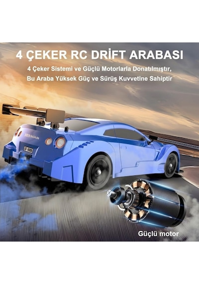Uzaktan Kumandalı 4x4 Rc Drift Arabası Işıklı Buhar Efektli Duman Atan Şarjlı Çift Bataryalı 1:16 Çok Renkli