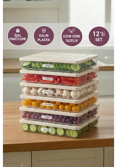 Selka Home 12 Adet 1 Lt. Nora Organizer Buzdolabı  Buzluk Düzenleyici Saklama Kabı