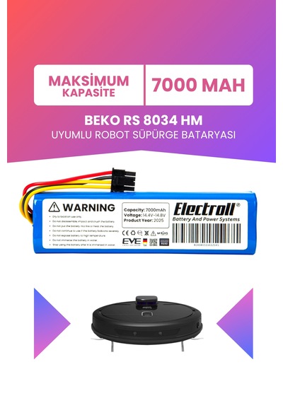 Beko Rs 8034 Hm Uyumlu Batarya 7000mah Robot Süpürge Bataryası