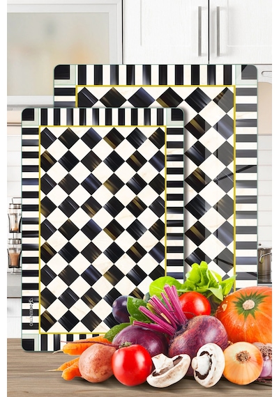 2'li Cam Kesme Tahtası Ve Sunumluk Mackenzie Desenli 20 X 30 Cm Ve 25 X 35 Cm Çok Renkli