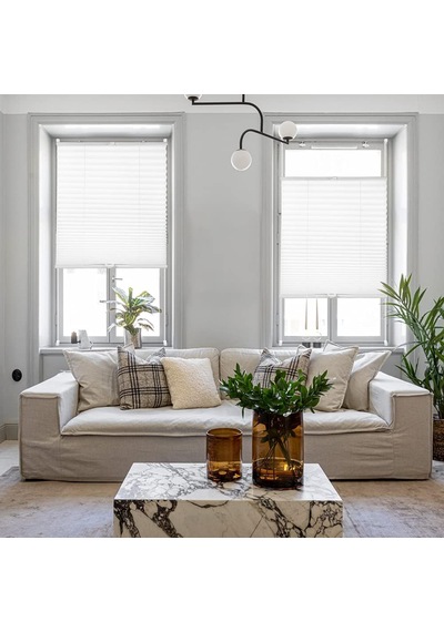 Beyaz Plise Katlanır Cam Balkon Perdesi - Ofis Perdesi - Ev Perdesi - Salon Perdesi - Plise Perde Kancalı Sadece Cam Balkon İçin