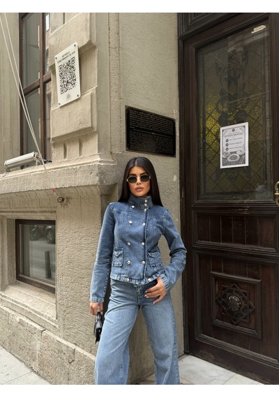 Out Of Standart Kadın Regular Fit Denim Düğme Detaylı Ceket İce Blue