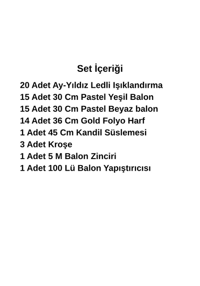 Ay-yıldız Ledli Hatim Töreni Temalı Gold Folyo Harf Yeşil Beyaz Balonlu Hatim Kutlaması Süsü Beyaz - Yeşil