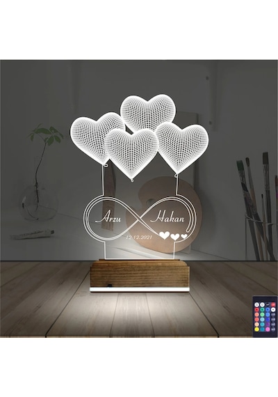 Luvivia Kalp Sevgiliye Hediye Kişiye Özel 3d Lamba - Masa Gece Lambası V4