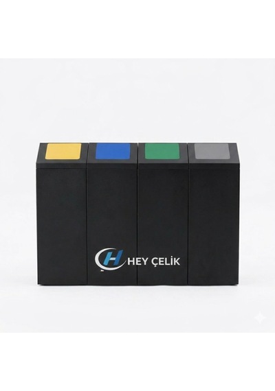 4 Lü Sıfır Atık Kutusu Sak-304 Metal Geri Dönüşüm Ünitesi Hey Çelik