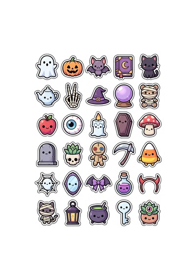30 Adet Sevimli Gotik Sticker Seti - Laptop Defter Telefon Ajanda Çok Renkli