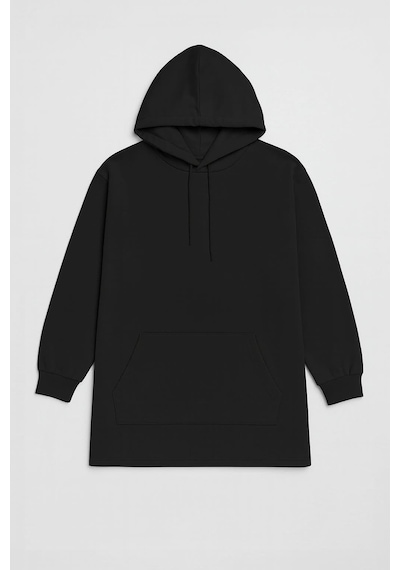 Markapia Kadın Kapüşonlu Cepli Tunik Sweatshirt SiYAH