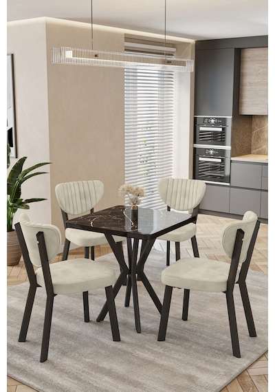 Mutfak Masası Takımı 4 Kişilik Masa Sandalye Takımı Balkon Masası Cafe Masa Takımı-70x70 Siyah Mermer - Krem Mutfak Masası Takımı 4 Kişilik Masa Sandalye Takımı Balkon Masası Cafe Masa Takımı-70x70 Siyah Mermer - Krem