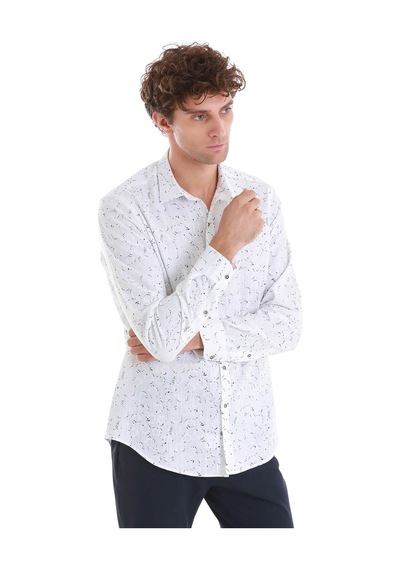 Hatemoğlu Lacivert Comfort Fit Baskılı Slim Yaka Uzun Kollu Spor Gömlek 24d190000007 00032 Lacivert